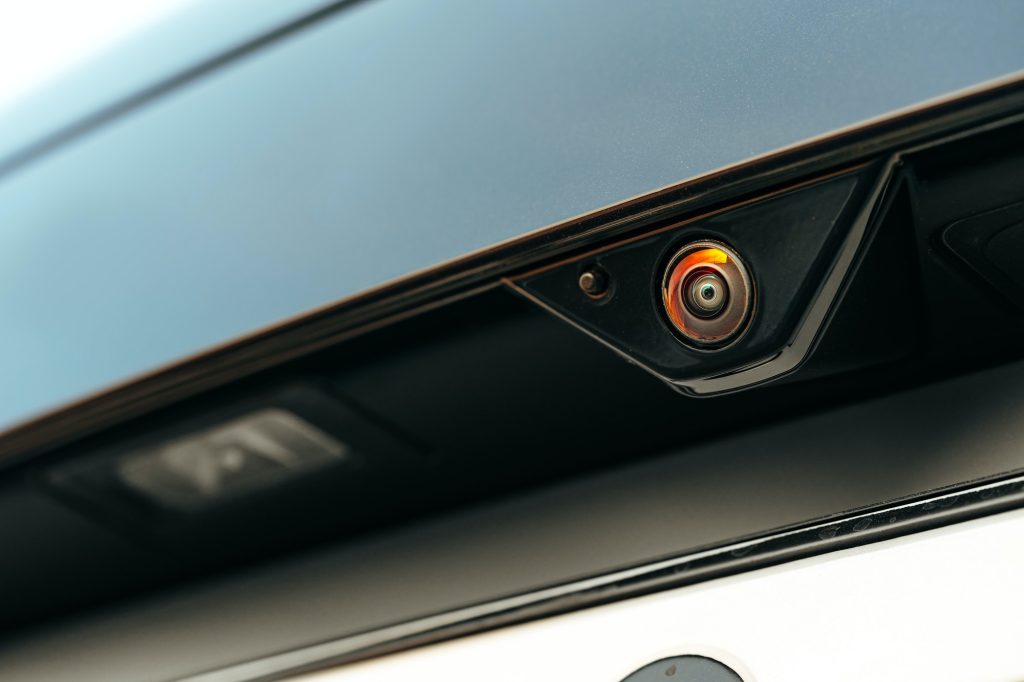 Close up luxury back car rear view camera